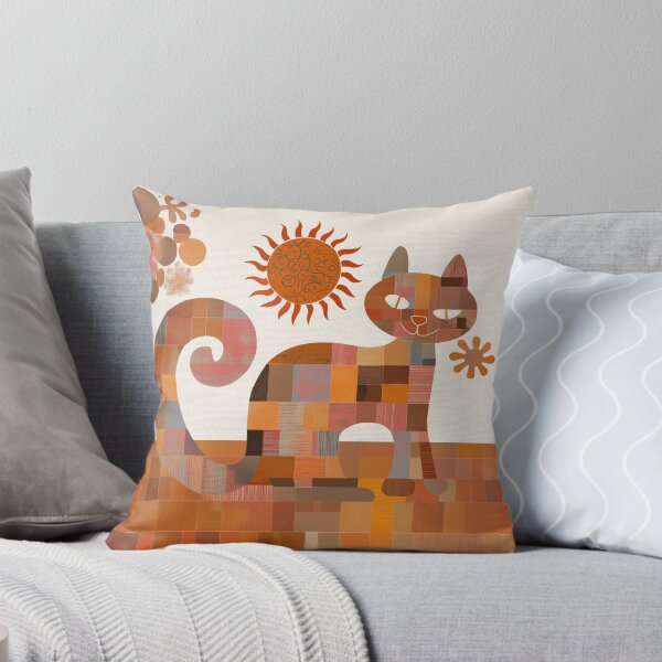 Item preview, Patchwork Cat – Floral Cat with Warm Earth Tones designed and sold by WitsandWonders.
