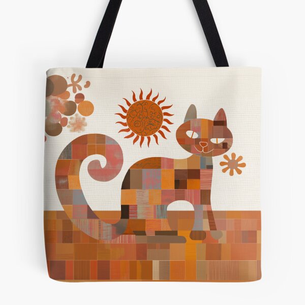 Item preview, Patchwork Cat – Floral Cat with Warm Earth Tones designed and sold by WitsandWonders.