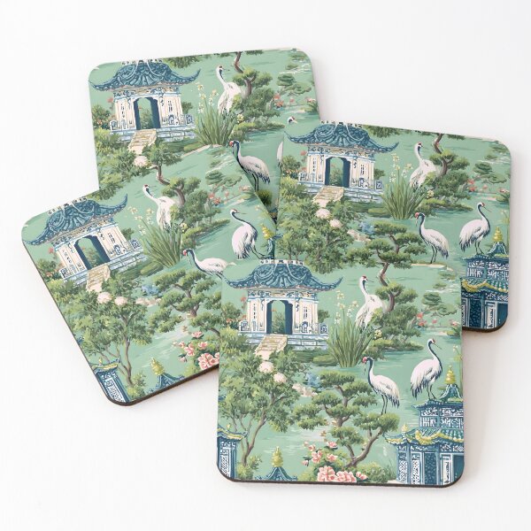 Item preview, Cranes in pagoda chinoiserie garden designed and sold by SophieClimaArt.