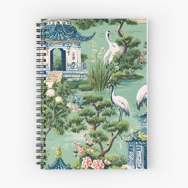 Item preview, Cranes in pagoda chinoiserie garden designed and sold by SophieClimaArt.