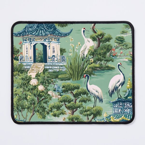 Item preview, Cranes in pagoda chinoiserie garden designed and sold by SophieClimaArt.