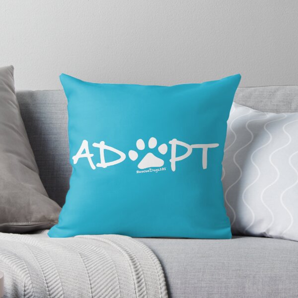 Adopt Dog Paw Print (white print) Throw Pillow