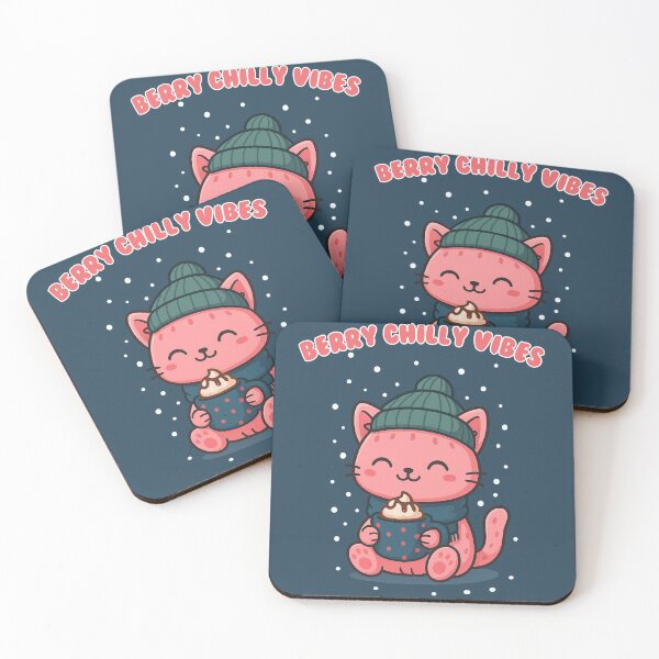 Item preview, Berry Chilly Vibes – Cute Winter Cat Drinking Hot Chocolate designed and sold by RokaWorld.