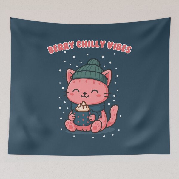 Item preview, Berry Chilly Vibes – Cute Winter Cat Drinking Hot Chocolate designed and sold by RokaWorld.