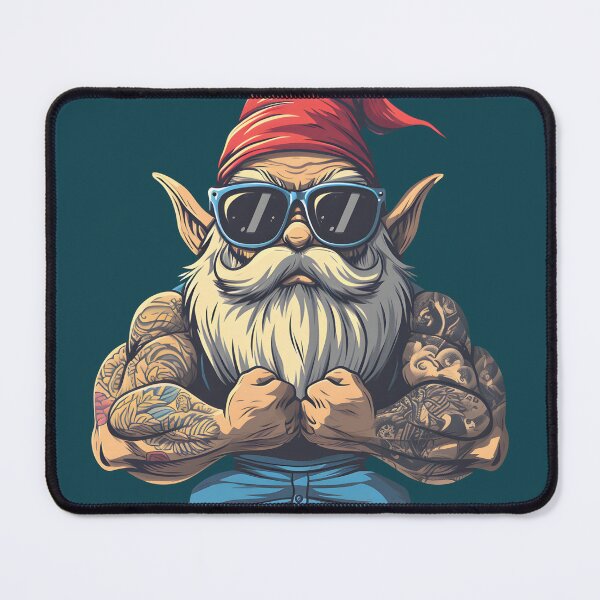 Item preview, Muscular Tattooed Gnome Bodybuilder Funny Biker Garden Gnome With Sunglasses designed and sold by SplashPixel.