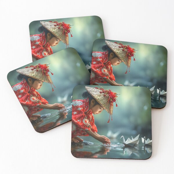 Item preview, Girl Delicately Floating Paper Cranes on Water designed and sold by Artessie.
