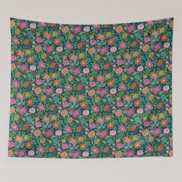 Item preview, Woodblock floral on a teal background designed and sold by Cheekyleopard.