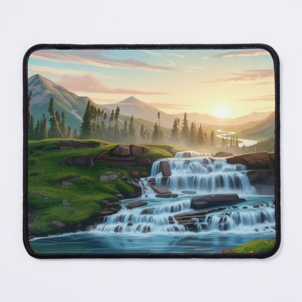 Item preview, Relaxing Sunset Mountain Waterfall Landscape Illustration designed and sold by GetGoodFit.