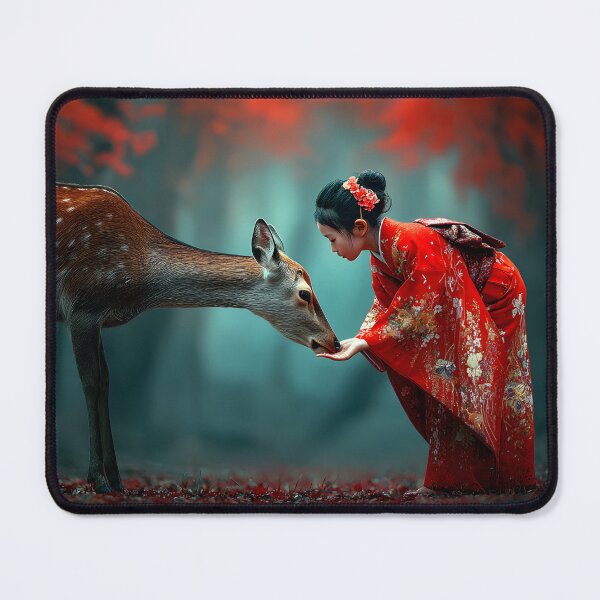 Item preview, Child and Deer in Enchanted Autumn Forest Scene designed and sold by Artessie.