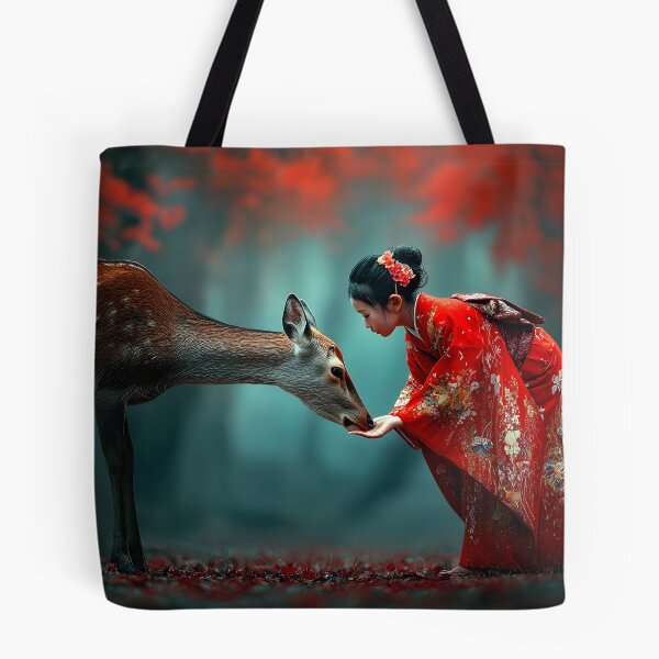 Item preview, Child and Deer in Enchanted Autumn Forest Scene designed and sold by Artessie.