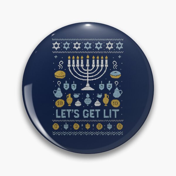 Item preview, Ugly Hanukkah Sweater – “Let’s Get Lit” Menorah Pixel Faux Knit Design designed and sold by shmupod.