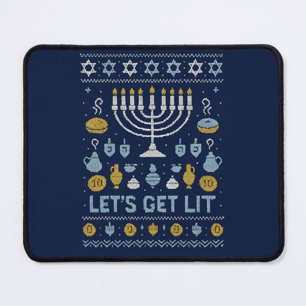 Item preview, Ugly Hanukkah Sweater – “Let’s Get Lit” Menorah Pixel Faux Knit Design designed and sold by shmupod.