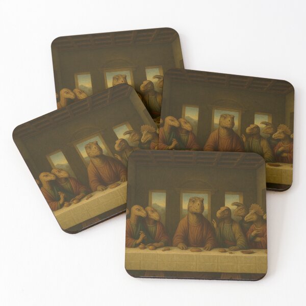 Item preview, Dinosaur Last Supper – Leonardo da Vinci Renaissance Parody Painting designed and sold by DiamondSkyShirt.
