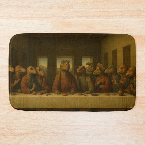 Item preview, Dinosaur Last Supper – Leonardo da Vinci Renaissance Parody Painting designed and sold by DiamondSkyShirt.