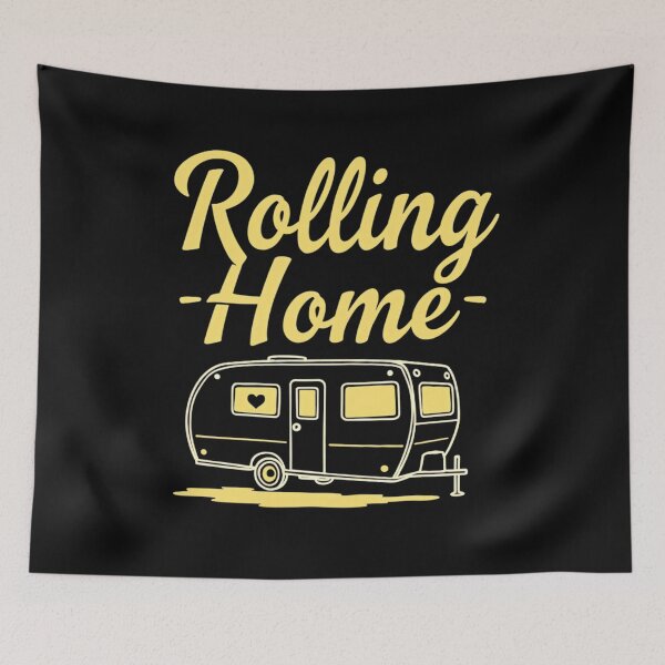 Item preview, "Rolling Home" Vintage Camper Van Life Road Trip Adventure Graphic designed and sold by rustyroofco.