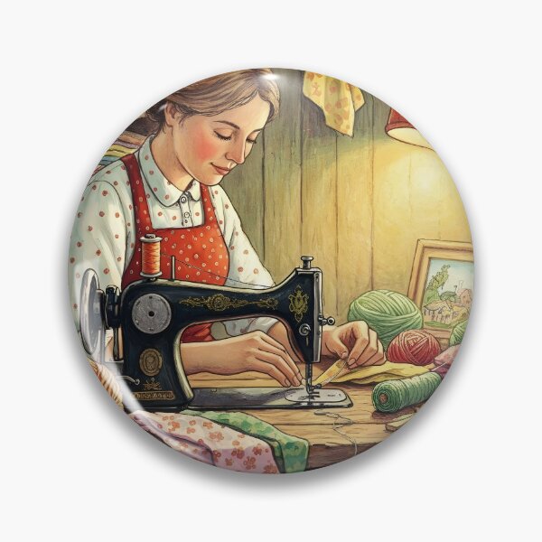Item preview, Women Sewing on Vintage Sewing Machine in a Cozy Craftting Room designed and sold by Wiss2Arts.