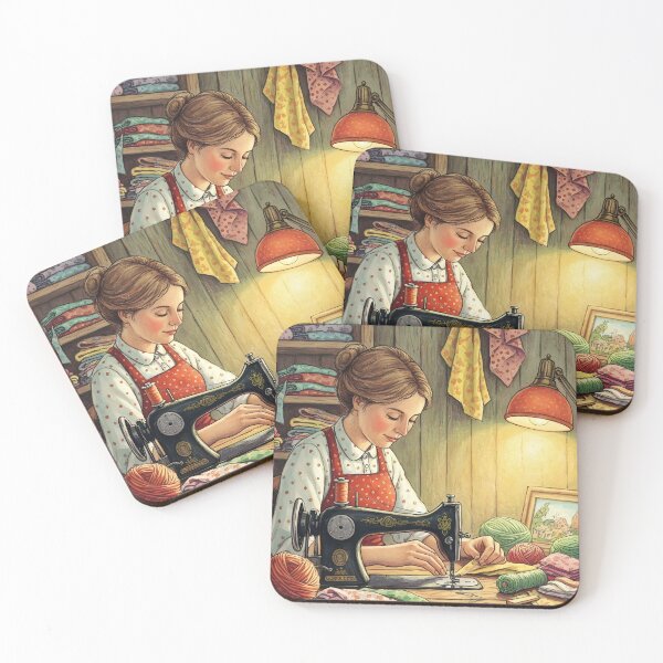 Item preview, Women Sewing on Vintage Sewing Machine in a Cozy Craftting Room designed and sold by Wiss2Arts.