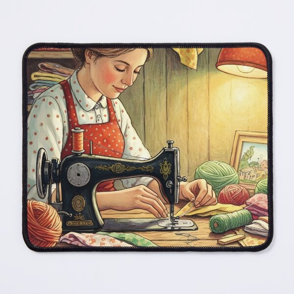 Item preview, Women Sewing on Vintage Sewing Machine in a Cozy Craftting Room designed and sold by Wiss2Arts.