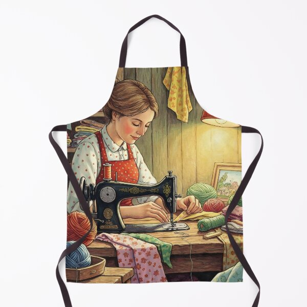 Item preview, Women Sewing on Vintage Sewing Machine in a Cozy Craftting Room designed and sold by Wiss2Arts.