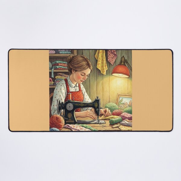Item preview, Women Sewing on Vintage Sewing Machine in a Cozy Craftting Room designed and sold by Wiss2Arts.