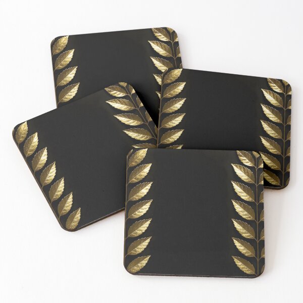 Item preview, Gold Leaves on Black Background – Elegant Botanical Illustration designed and sold by EmeraldeaArt.
