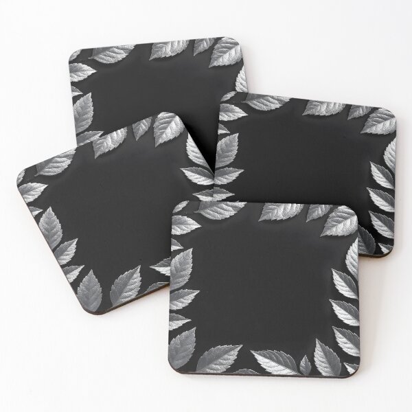 Item preview, Silver Leaves Rectangular Frame on Black – Elegant Botanical Border Illustration designed and sold by EmeraldeaArt.