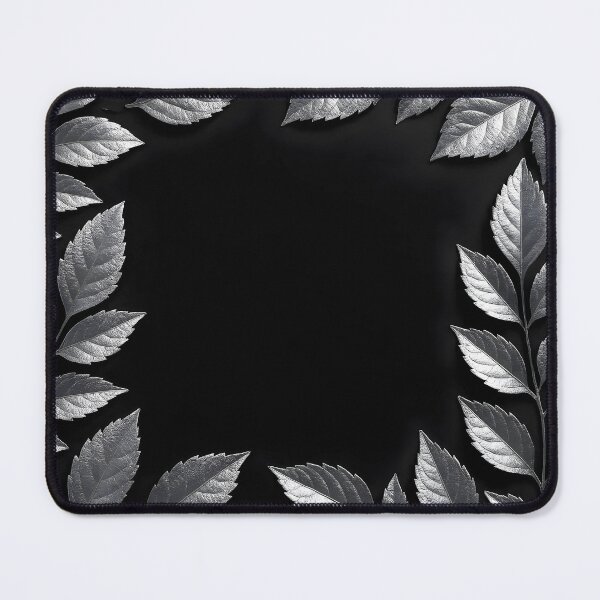 Item preview, Silver Leaves Rectangular Frame on Black – Elegant Botanical Border Illustration designed and sold by EmeraldeaArt.