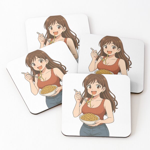 Item preview, Cute Anime Girl Eating Spaghetti – Kawaii Pasta Lover Illustration designed and sold by TRIBEA.