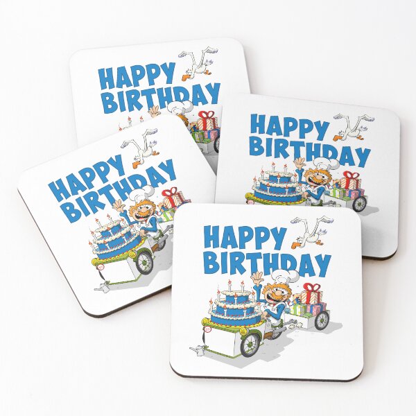 Item preview, Happy birthday illustration. The cook who delivers the birthday cake. designed and sold by Stef Ringoot, cartoons and illustrations.