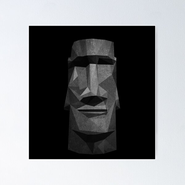 Item preview, Moai Head in Low Poly Stone (Black Background Version) designed and sold by Sonof-Deair.