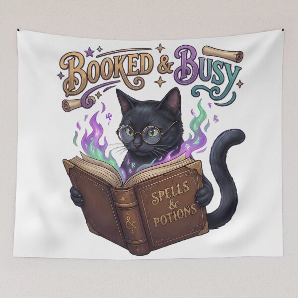 Item preview, Booked and Busy - Cute Black Cat Reading Magic Spell Book designed and sold by TobaGallery868.