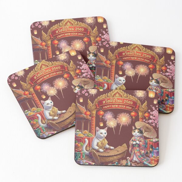 Item preview, Traditional Thai Cats Happy New Year 2026 | Sawasdee 2569 Temple & Music designed and sold by E-SarnEdge.