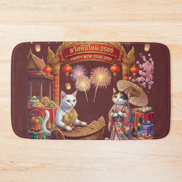Item preview, Traditional Thai Cats Happy New Year 2026 | Sawasdee 2569 Temple & Music designed and sold by E-SarnEdge.