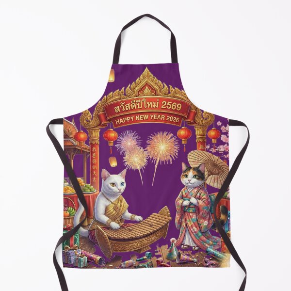 Item preview, Traditional Thai Cats Happy New Year 2026 | Sawasdee 2569 Temple & Music designed and sold by E-SarnEdge.
