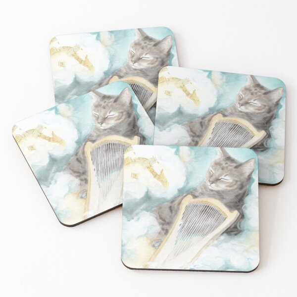 Item preview, Cloudbound Cat & Harp – Artistic Illustration designed and sold by TreatLLC.