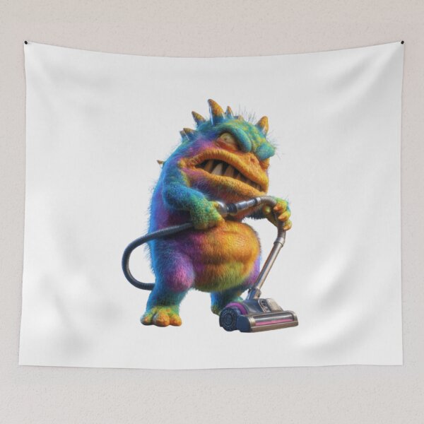 Item preview, Cartoon Monster with Vacuum Cleaner designed and sold by AlexLineArt.