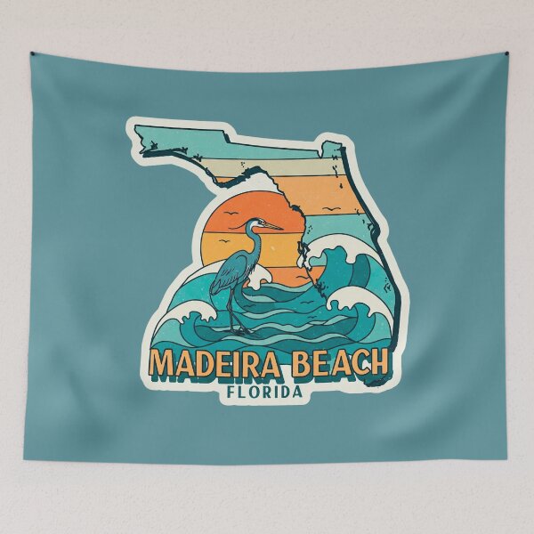 Item preview, Madeira Beach Florida Retro Sunset Heron Sticker & Gifts designed and sold by Mandeville Photography.