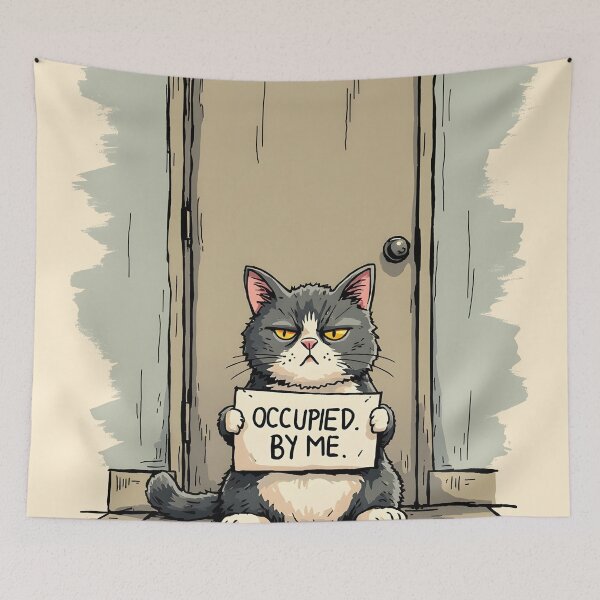 Item preview, Funny Cat Bathroom Guard Shirt – Grumpy Cat Blocking Door – Humor Pet Design designed and sold by Uglyandcute.