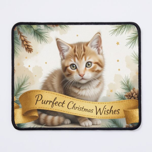 Item preview, Cute Christmas Kitten with Golden Ribbon Festive Pet Art designed and sold by Angelsartsandpattern.