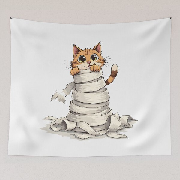 Item preview, cat bathroom Funny Toilet Paper Cat Shirt – Mischievous Cat Chaos – Cute Pet Humor Design designed and sold by Uglyandcute.