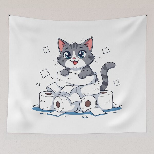 Item preview, cat bathroom Funny Toilet Paper Cat Shirt – Mischievous Cat Chaos – Cute Pet Humor Design designed and sold by Uglyandcute.