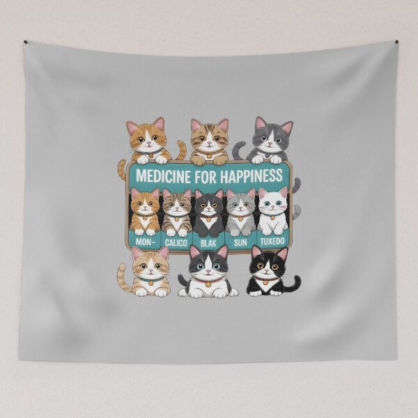 Item preview, Medicine for Happiness – Cute Cat Pill Organizer Cartoon designed and sold by SoftyDesigns.