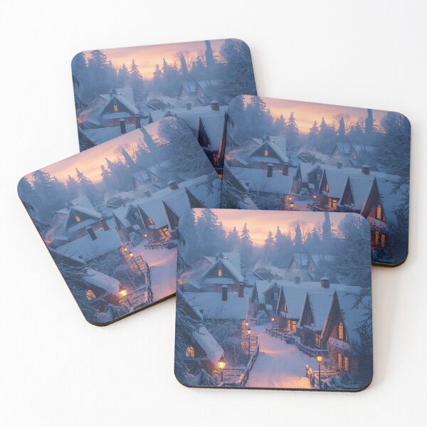Item preview, Snowy Village at Dusk Winter Illustration designed and sold by Valeree Store.