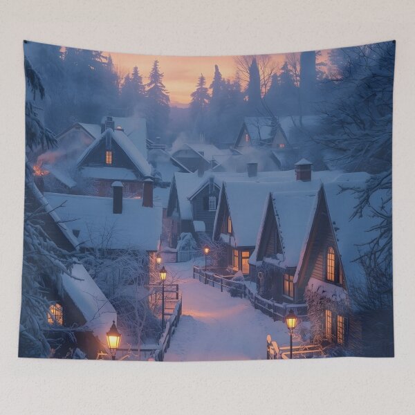 Item preview, Snowy Village at Dusk Winter Illustration designed and sold by Valeree Store.