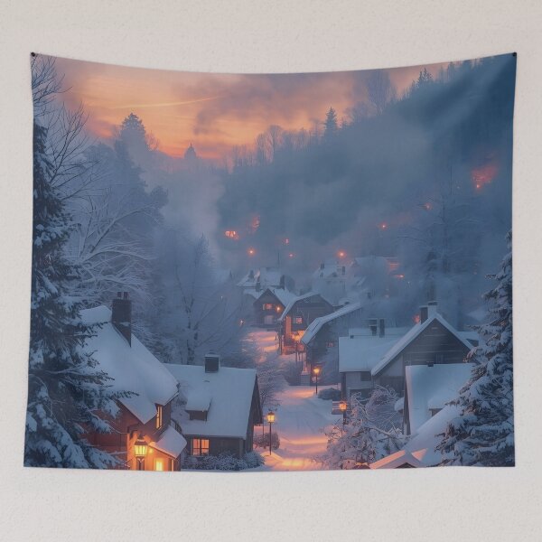 Item preview, Peaceful Winter Village at Twilight designed and sold by Valeree Store.