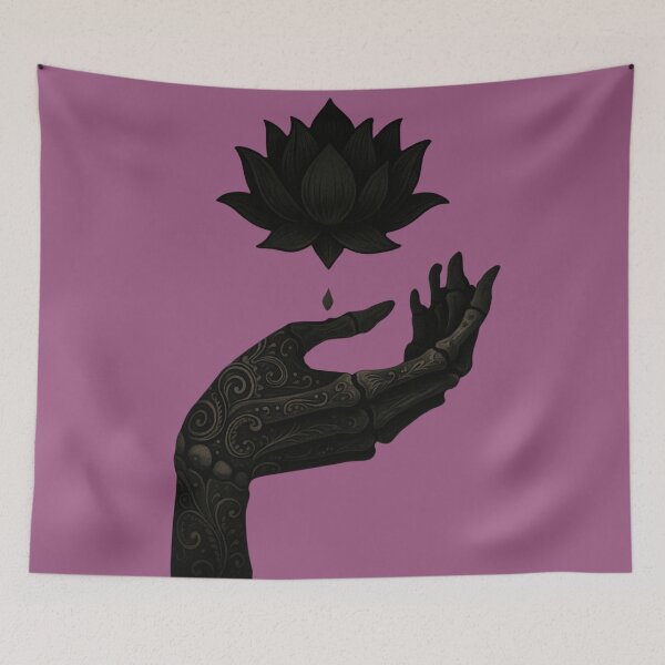 Item preview, Skeleton Lotus Hand | Dark Gothic Floral | Baroque Tattoo Illustration designed and sold by Mouraludia.