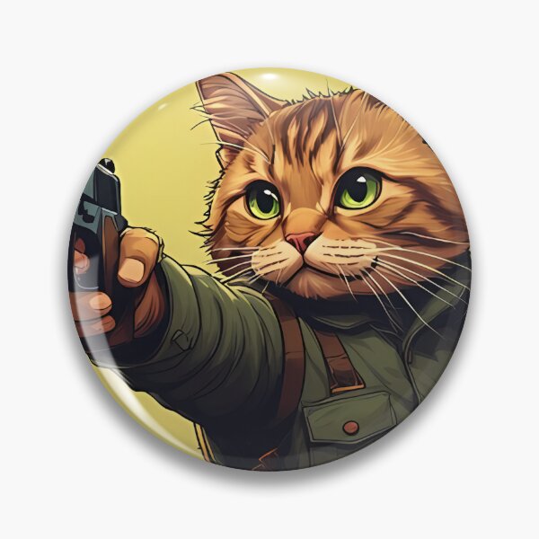 Item preview, A cartoonish cat, dressed in a green military jacket, points a handgun designed and sold by Innercosmic.