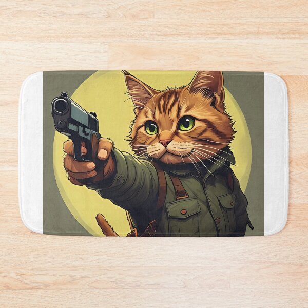 Item preview, A cartoonish cat, dressed in a green military jacket, points a handgun designed and sold by Innercosmic.