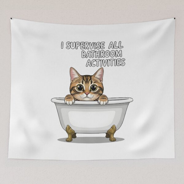 Item preview, cat bathroom Funny Bathtub Cat Shirt – Curious Cat Watching – Cute Bathroom Humor designed and sold by Uglyandcute.