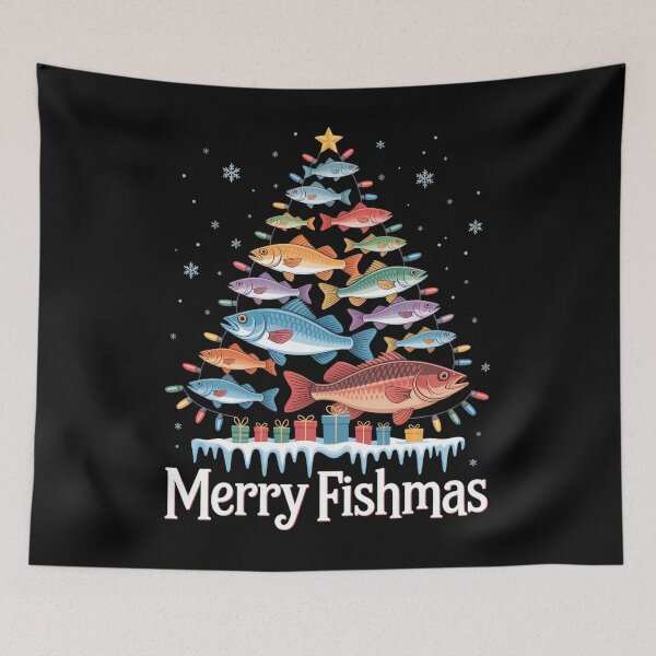 Item preview, Merry Fishmas Christmas Tree Funny Fish Fishing Fisherman designed and sold by CruelShadesSt.